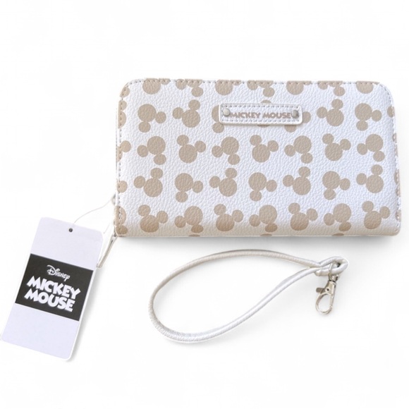Disney Mickey Mouse White and Tan Wristlet Clutch Wallet NEW - Picture 1 of 13